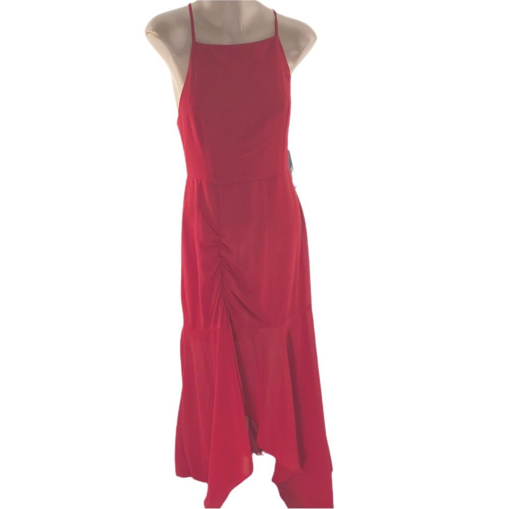Lulus Maxi Dress Womens L Red Ruched High-Low Hem Square Neck Adjustable Straps‎ - Picture 2 of 16